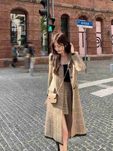 Damen-Trenchcoats Designer-Herbst- und Winterstars Gleicher karierter Wollmantel im britischen Stil LUNN