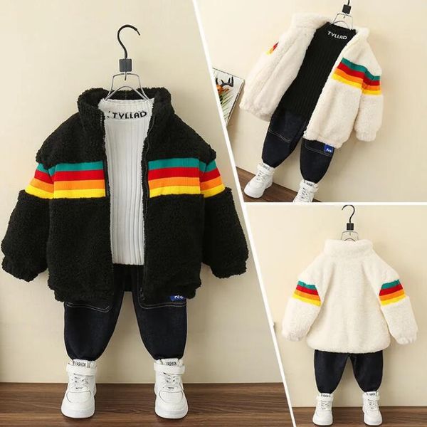 giacca invernale per bambini firmata bambina ragazzo spessa giacche in pile a strisce colorate cappotto per bambini