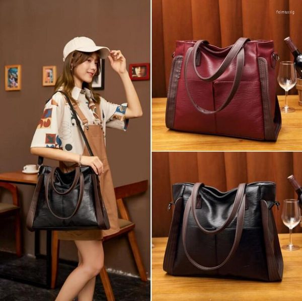 Borse da sera Borsa a mano casual rossa vino nero Borsa a mano di lusso femminile Spalla di grande capacità per donna Borsa a tracolla in pelle PU da donna