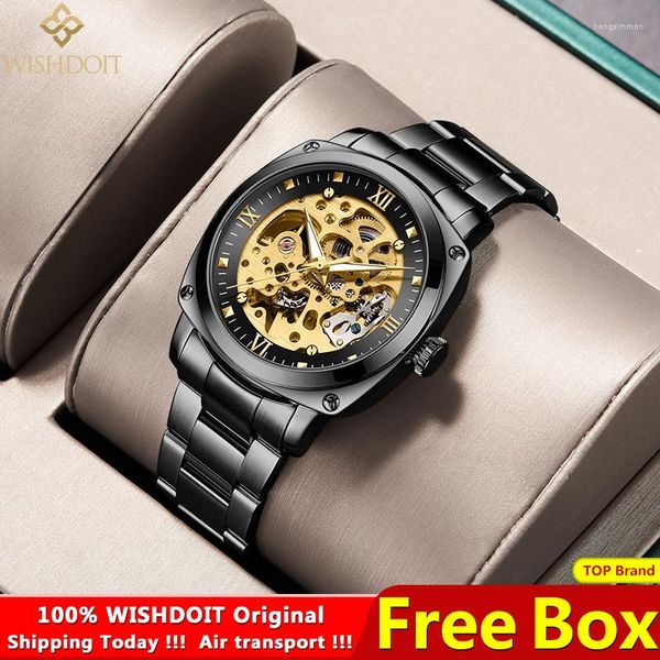 Orologi da polso WISHDOIT Orologio meccanico automatico da uomo inossidabile impermeabile oro 2023 Fashion Business Hollow Orologio da polso Top Brand