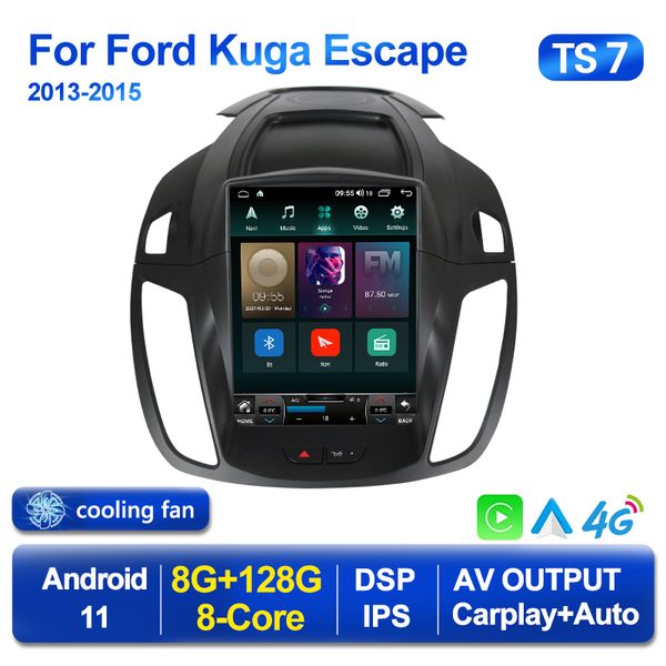 2 Din Car DVD Android 11 Player for Tesla Style Radio para Ford Kuga 2 Escape 3 2013-2016 Multimídia GPS 2din CarPlay estéreo