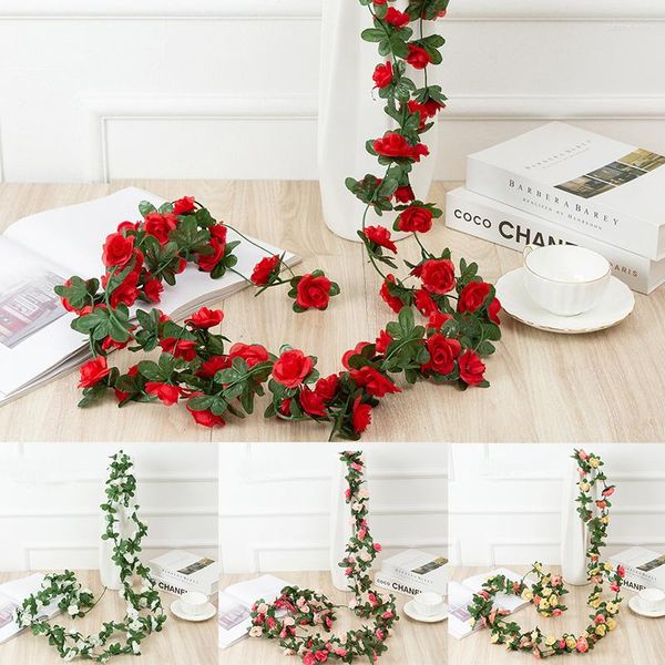 Fábrica de flores decorativas Fábrica de vendas diretas 2,5m Artificial Rose Rattan String Decor Silk Garland Fake for Wedding Home El Garden Decoração