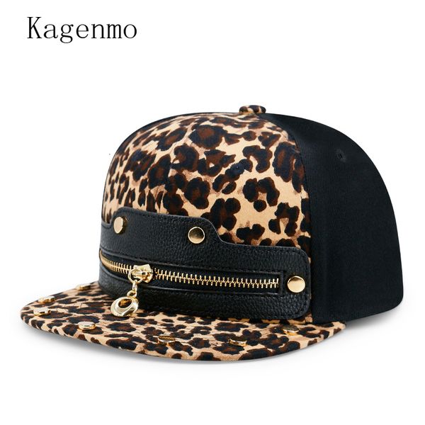 BeanieSkull Caps Kagenmo Zipper Leopard Hiphop Flat Brim Cap Coole Mode Unisex Hut Young Outdoor AllMatch Sun 230214