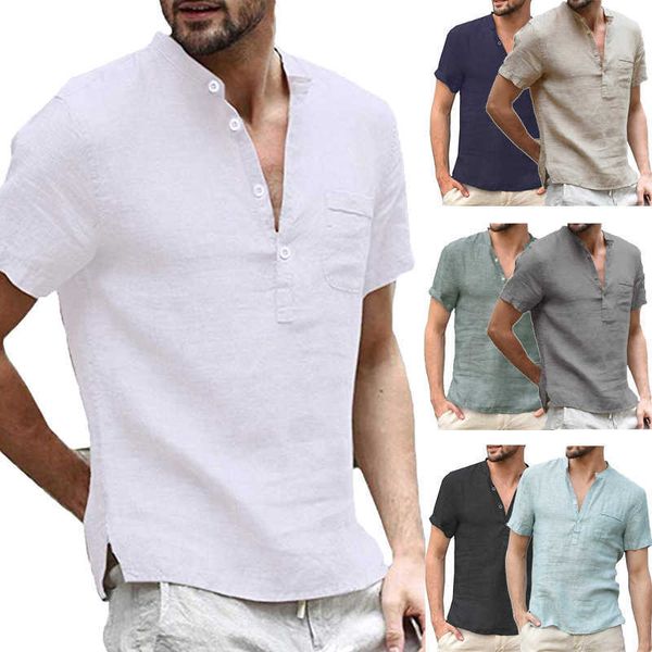 T-shirt da uomo Fashion New Cotton Linen Camicie casual per uomo Basic Classic Shirt Maschile manica lunga colletto alla coreana Camicie traspiranti Y2302