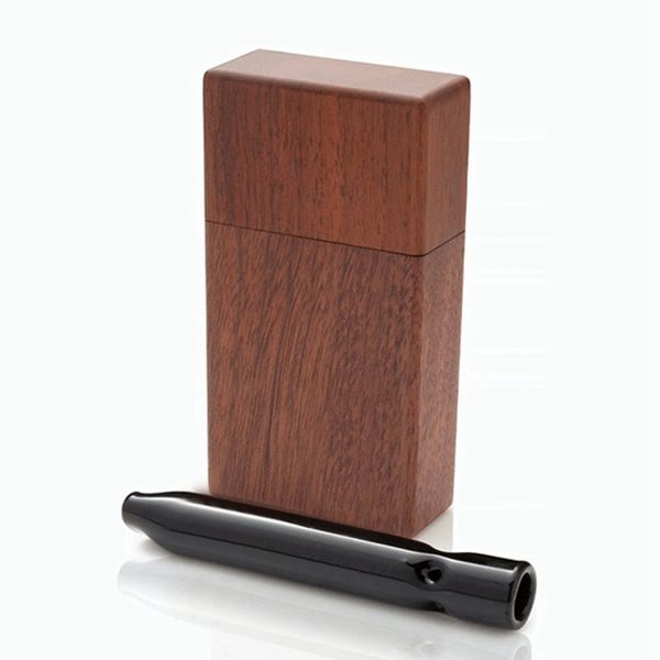 Custodia per piroga per sigarette in legno naturale per fumatori Contenitore portatile per la conservazione del tabacco per erbe secche Contenitore per filtri in vetro Taster Bat One Hitter Pipes Stash Box DHL