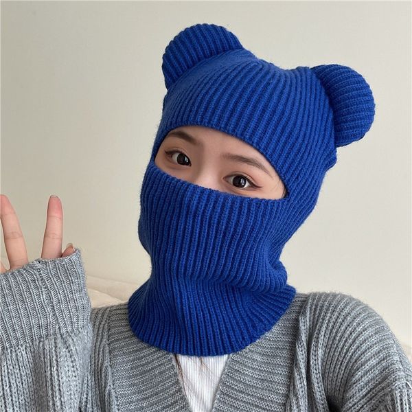 Berretti Divertente Passamontagna Inverno Simpatico Orso Orecchie Cappello lavorato a maglia Donna Calda Copertura integrale Maschera da sci Uomo Sport all'aria aperta Berretti antivento 230214