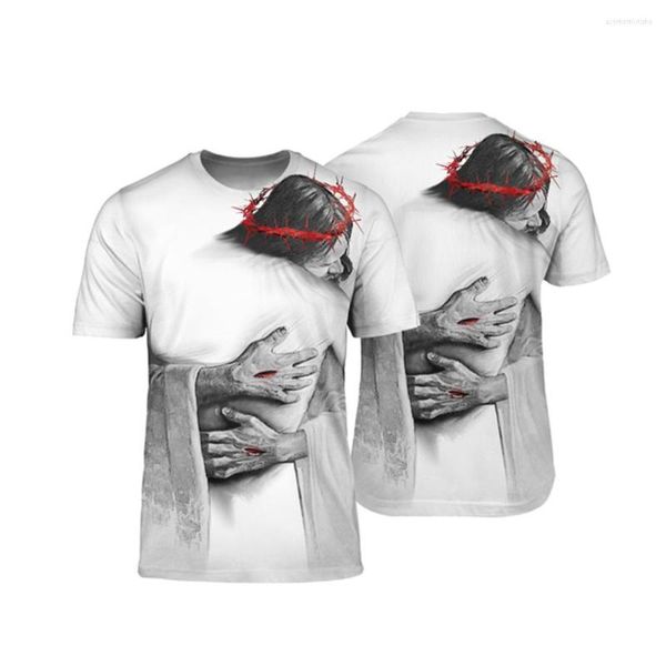 T-shirt da uomo T-shirt da uomo O-collo 2023 Summer Tops Jesus Cross Pattern Christian Brief Senior Short Sleeve Street Current Tees Abbigliamento