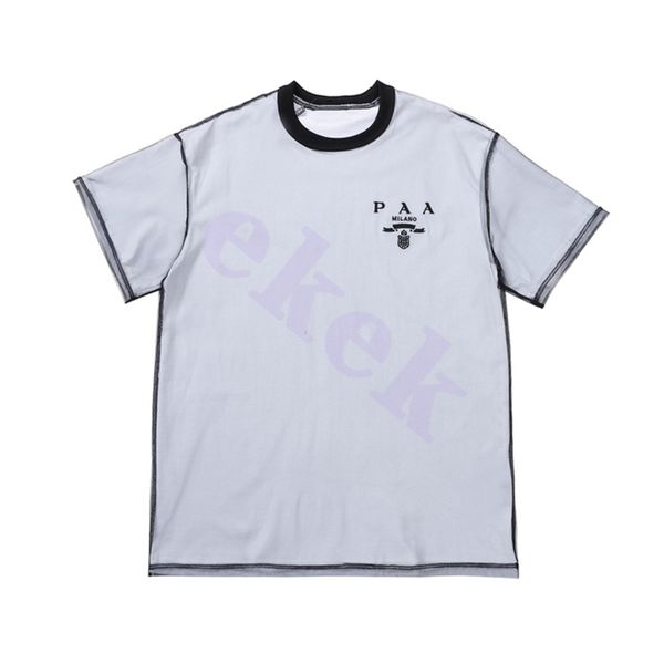 T-shirt da uomo di marca di moda di lusso lettera ricamo doppio strato manica corta girocollo estate maglietta allentata top grigio chiaro
