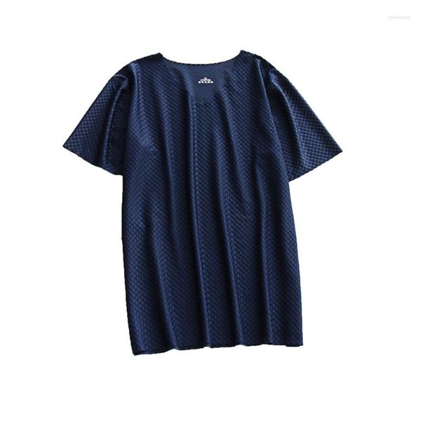 Camisetas masculinas de alta qualidade Mercerized 3D camiseta xadrez tridimensional de verão de nylon de nylon de manga curta e elástica de manga curta