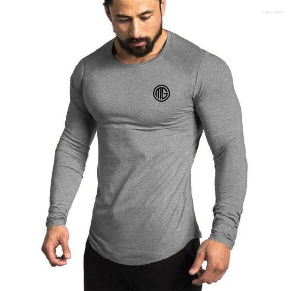 Camas de camisetas masculinas MuscleGuys Brand 2023 Moda Roupas Moda Cor de manga longa Slim Fit Camise