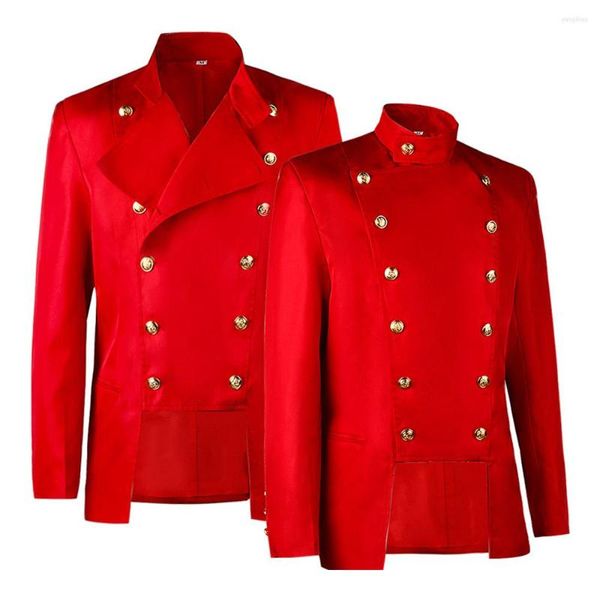 Herren Trenchcoats Rot Herren Steampunk Jacken Retro Vintage Gothic Militär Blazer Viktorianischer Mantel Weihnachten Performance Kostüm VD3479