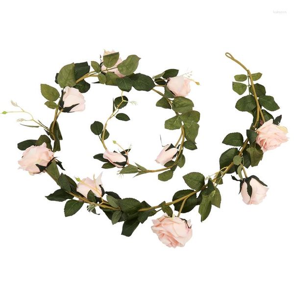 Dekorative Blumen LBER 180 cm künstliche Rosen-Blumen-Rebe-Hochzeits-Real-Touch-Seide mit grünen Blättern für Zuhause-Hängegirlande Dezember