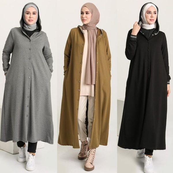 Ethnische Kleidung mit Kapuze, Sportkappe, langer Manschettenknopf, Winter-Regenmantel, saisonal, Türkei, Dubai, islamische Frauen, muslimische Mode, Hijab-Kleid, lässig