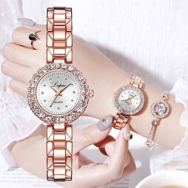 Avanadores de pulso 2pcs Definir uma tendência agradável Women Women Women Rose Gold Diamond Bracelet Watch Jóias Ladies Quartz Drop WatchwristWatches Iris22