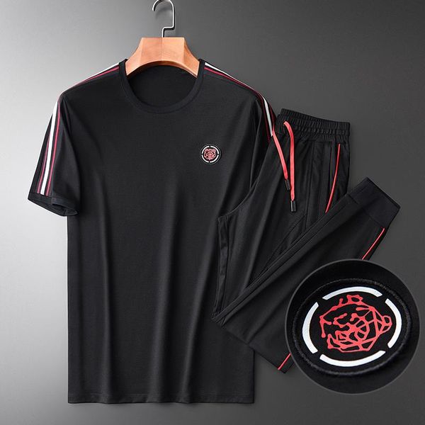 Herren-Trainingsanzüge, klassische Sommer-Herren-Sets (T-Shirt-Hosen), luxuriöses, seitliches Band, lässiges Sport-Set, Übergröße 4XL, Panda-Druck, schmale Passform