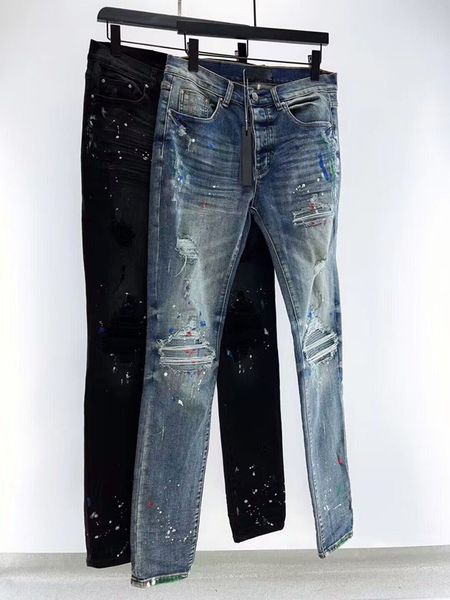 Designer-Jeans im Destroyed-Stil, schmale, gerade Biker-Röhrenjeans für Herren, lässig, lange, zerrissene Herrenjeans, Größe 28–38, mit Löchern