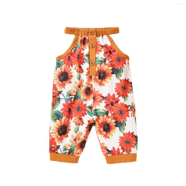 Abiti da ragazza Toddler Girls Tuta per bambini Girasoli floreali Tutina con cinturino Pagliaccetto Abiti Abiti Abito in maglia a maniche lunghe