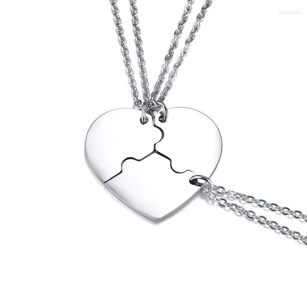 Collane con ciondolo Set gratuito di 3 collane puzzle a forma di cuore in acciaio inossidabile Amici nome gioielli da damigella d'onore