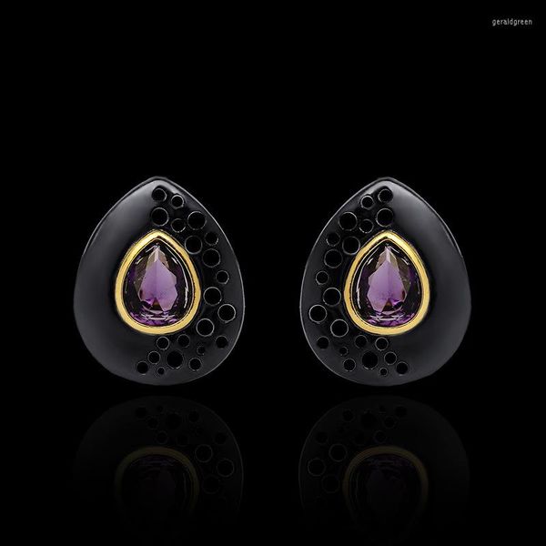 Brincos de garanhão Cizeva 2023 Antigo Gold preto Drop Shop Shape Amethyst for Women Wedding Party African Jewelry