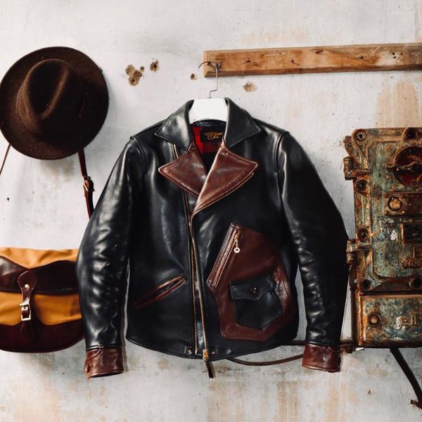 Erkek Ceket J-72 Terzi Brando Süper En Kaliteli İtalyan Ağır Dikiş Diagonal Fermuarı Amerikan Retro Moda Biker Deri Ceket