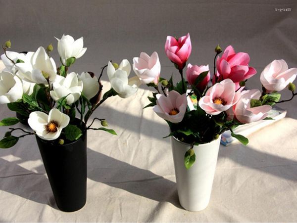 Flores decorativas 5pcs plástico artificial seda branca/rosa/rosa claro Magnólia para casamento Buquê de decoração de escritório em casa