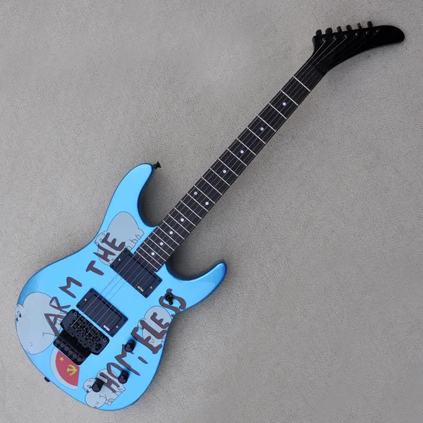 La chitarra elettrica blu in metallo personalizzata in fabbrica con tastiera in palissandro, hardware cromato, modello di maiale può essere personalizzata