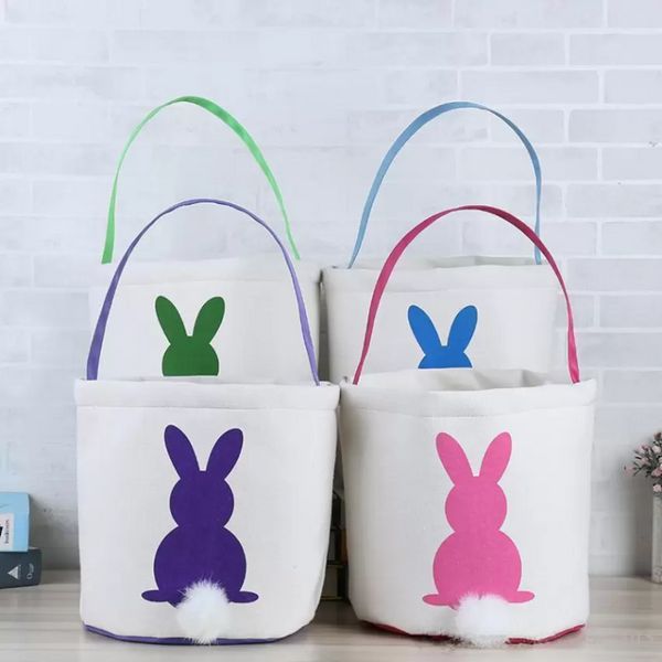 Canvas-Osterkorb mit Hasenohren, gute Qualität, Ostertaschen für Kinder, Geschenkeimer, Cartoon-Kaninchen, das Eier trägt, Tasche FY7459 ss0214