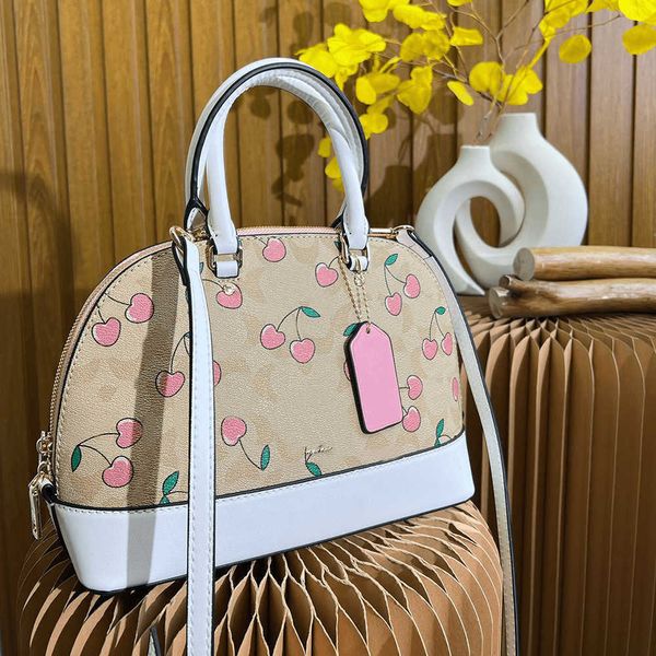 Hot Luxurys Designer Bag C-Letter Shoulder BagS Pink Cherry Print Shell Bag Women Leather Purse Handbag Moda Feminina Crossbody Bags Classic Brown Handbag 230207