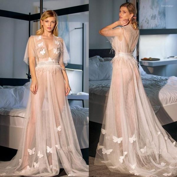 Brautjungfer Kleid Sexy Nacht Robe Bademantel Schmetterling Pyjamas Für Frauen Hochzeit Braut Feder Roben Morgenmantel Pyjamas Nachtwäsche