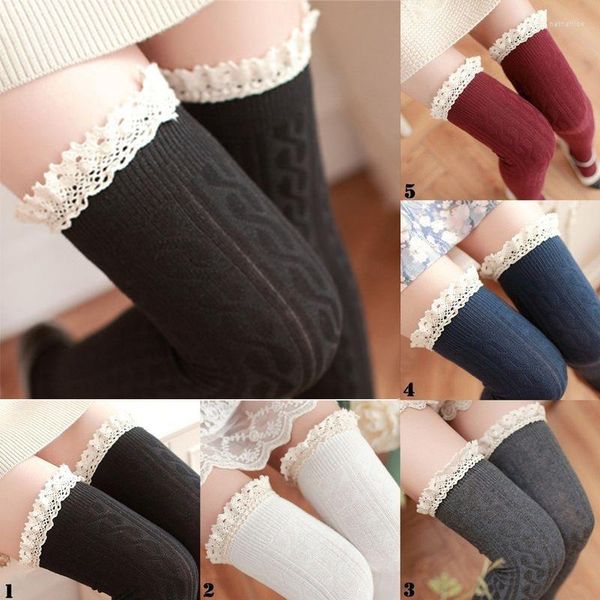 Frauen Socken Mädchen Strümpfe Damen dünne Strumpfhosen Spitze Oberschenkel hoch über die knielange Baumwolle warm