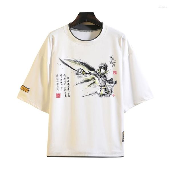 T-shirt da uomo Anime Seraph Of The End T-shirt Stampa bianca Poliestere Manica corta Pittura a inchiostro Top Tee Cartoon Fans Gift