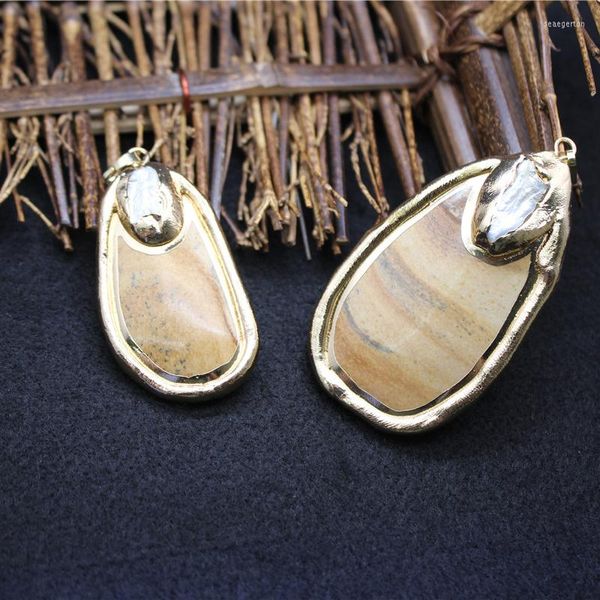 Colares pendentes grandes colar de ouro de pedra natural pérolas pérolas jaspers colar de pêndulo de quartzo cru para homens para homens