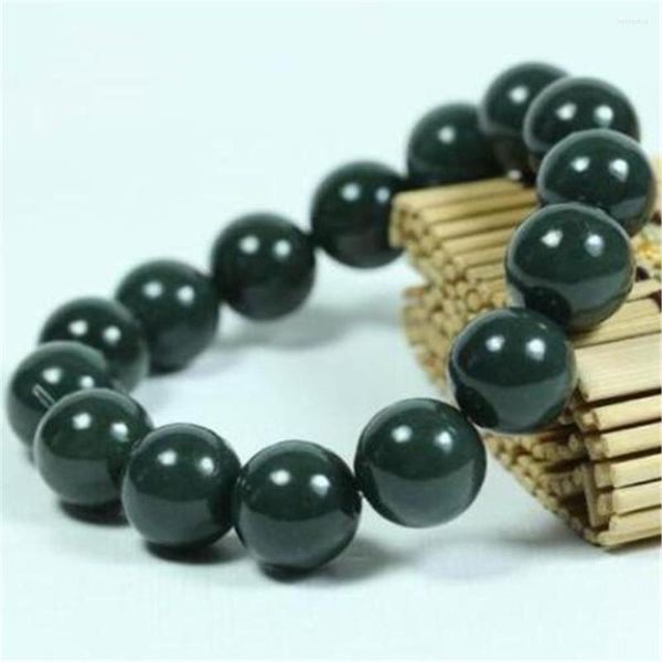 Strang Echte Natürliche Grüne Jade Buddha Perlen Armband Männer Große Jade Stein Perle Elastische Mode Schmuck Männlich Armreif