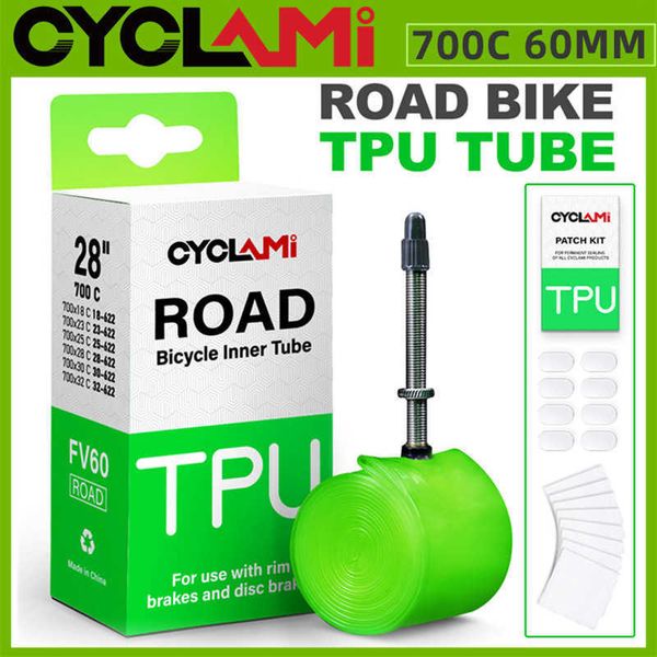 Pneumatici CYCLAMI Tubo ultraleggero Bici da strada MTB Bicicletta Materiale TPU Pneumatico interno 60mm Lunghezza Valvola francese 700C 18 25 28 32 0213