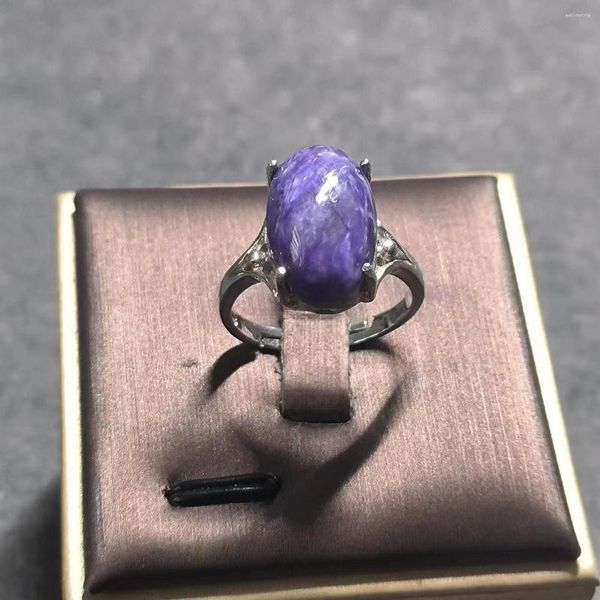 Ringos de cluster 1pcs/lot stone natural cristal charoite ring s925 prata aberta de vinha roxa jóias moda e romântica