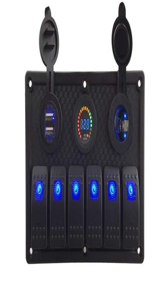 6 Gang8 LED LED Blue Deniz Teknesi Onoff Rocker Anahtar Paneli Power Charger 12V voltmetre ve 42A çift USB Soketi Marine3641984