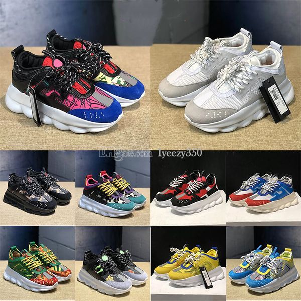 Designer Scarpe casual di lusso Chain Reaction Wild Jewels Chain Link Trainer Triple White Black Twill Blue Fluo Rubber Suede Platform Sneakers Sport 36-45