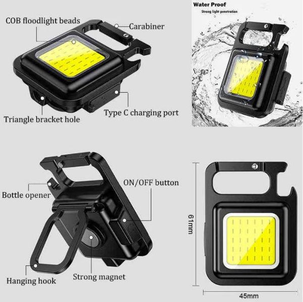 Favore di partito Sorgente luminosa COB portatile Mini Apribottiglie di emergenza multifunzionale Portachiavi Luce Torcia ricaricabile Illuminazione