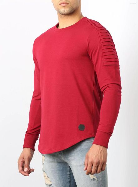 Herren-T-Shirts Anbenser Herren-T-Shirt, langärmelig, O-Ausschnitt, solides Falten-Vollhemd, für Herren, lässig, für Fitness, Tops, T-Shirts, Übergröße