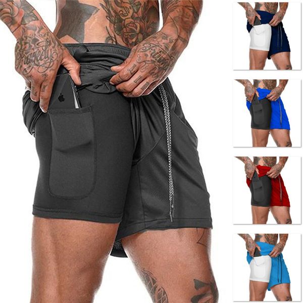 Мужские дизайнерские шорты Summer New Fitness Men's Short Double-Layer 2 в 1 брюки для упражнений.