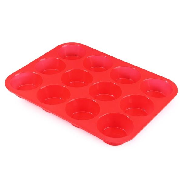 Kek Araçları Silikon Kalıp Çapkap Kupası Bakeware 12 Pişirme Pan Cupcake Kalıpları Sınıf Mutfak Aksesuarları Kırmızı