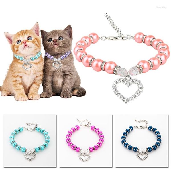 Hundehalsbänder, Katzenhalsband für kleine Hunde mit Liebesanhänger, Perlen-Strasssteinen, juwelenbesetzte Halskette, verstellbares Haustierzubehör