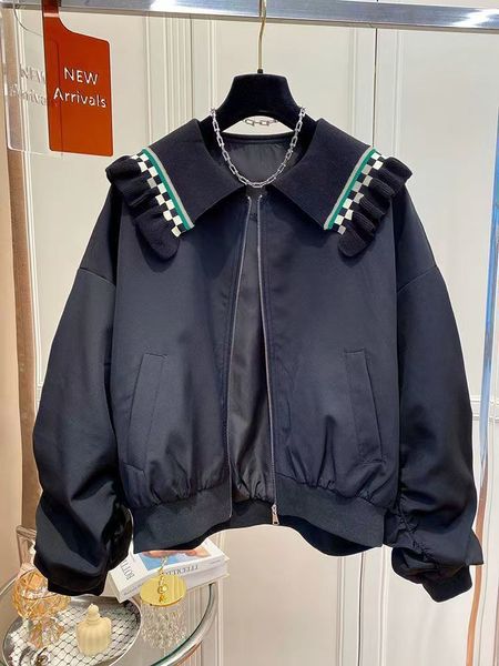 Женские куртки осенние модные буквы вышиваемая вышивка повседневная гриба с рюшами Питер Пэн воротник на молнии