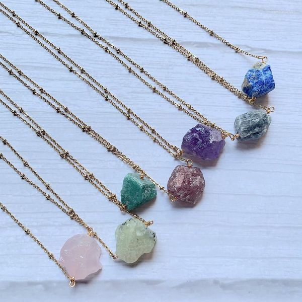 Colares pendentes reiki cura pedra pêndulo rocha rocha de ametismo natural colheita de lapis tourmaline fluorite rosa quartzo rosa