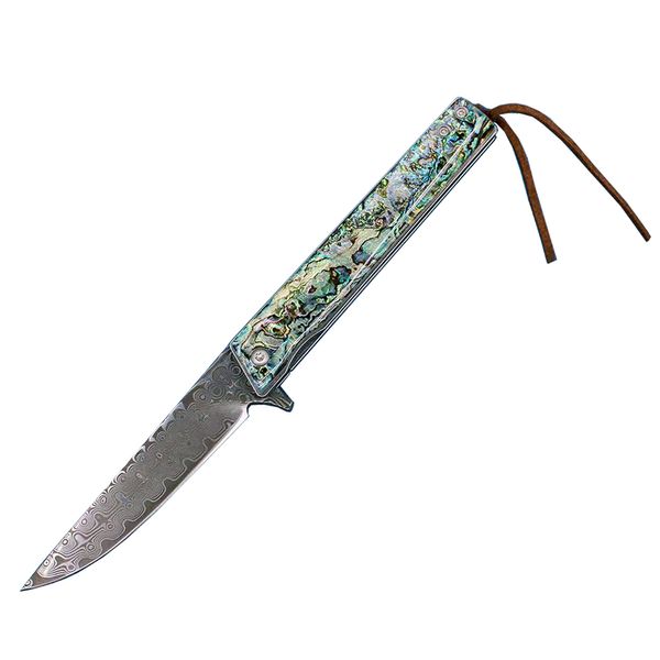 Nuovo coltello pieghevole tascabile R2317 76 strati Lama in acciaio di damasco VG10 Manico in conchiglia di abalone blu Cuscinetto a sfere Flipper Coltelli ad apertura rapida con borsa in nylon