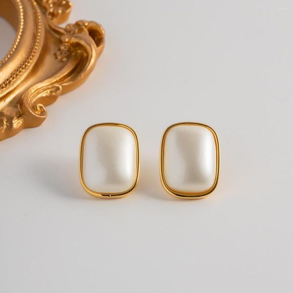 Orecchini a bottone coreano luce lusso quadrato evidenziare pane perline perle oro 18 carati placcato PVD gioielli alla moda