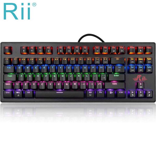 Klavyeler Rii Mekanik Klavye Oyun Mavi Anahtarı USB RGB/Mix Arkadan aydınlatmalı Klavye 87/104 Dizüstü bilgisayar için Teclado Gamer Mecanico T230215