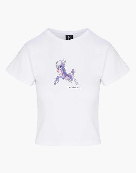 23ss Realizzazione par T-shirt da donna firmata Purple Pony T-shirt a maniche corte da donna in tessuto elasticizzato con stampa digitale