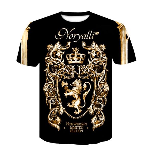 Мужская футболка новинка 3D Золотая цепочка для печати футболка для бренда барокко 2023 года в летнем стиле роскошные королевские мужчины одежда хип-хоп топы