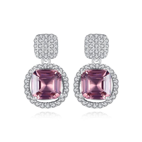 Retro Micro Set Zircone Colorato Quadrato Pietra preziosa Orecchini pendenti Gioielli Moda Donna S925 Argento Orecchini di fascia alta per le donne Festa di nozze Regalo di San Valentino SPC